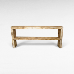 Chora Barefoot Luxury Living rustic wooden console table with a natural grain finish and lower shelf