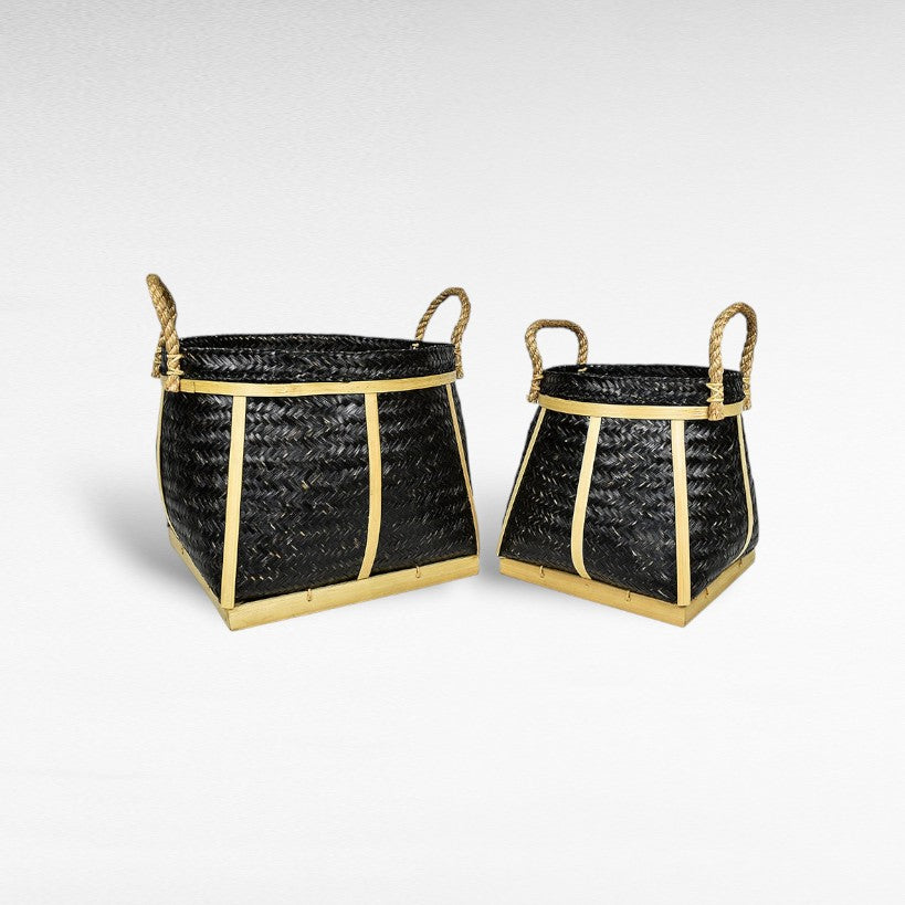 BAMBOO BASKET SET OF 2 BLACK