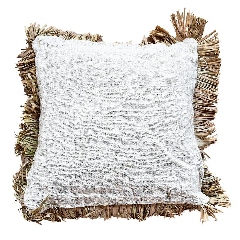 PILLOW WITH RAFFIA AND FRINGES - Chora Barefoot Luxury Living