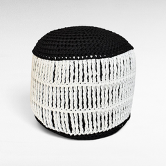 POUF ROPE WHITE-BLACK - Chora Barefoot Luxury Living