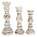 CANDLE HOLDER WHITEWASHED SET OF 3 - Chora Barefoot Luxury Living