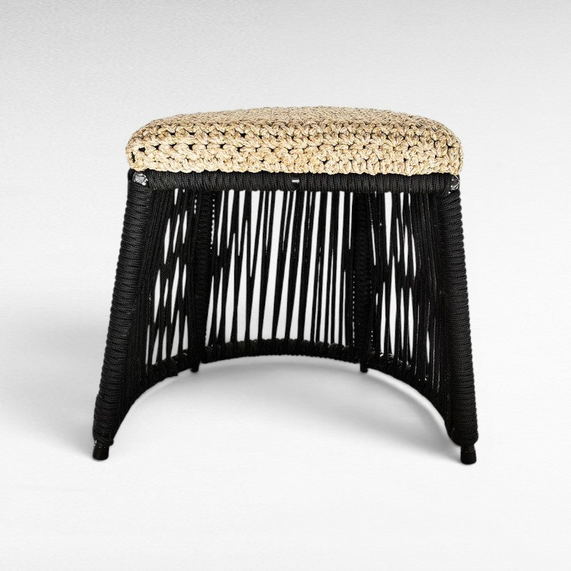 ROPE STOOL BLACK AND NATURAL - Chora Mykonos