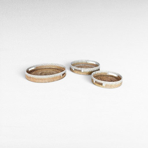 TRAY WHITE AND NATURAL SMALL SET OF 3 - Chora Mykonos