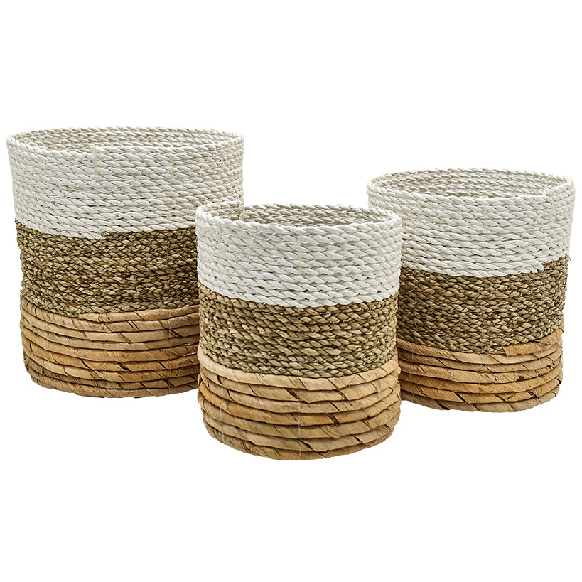 BANANA LEAF & SEAGRASS SET OF 3 NATURAL & WHITE