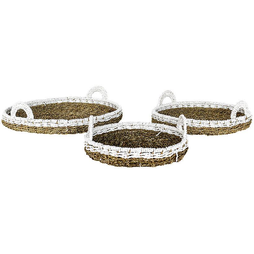 TRAY NATURAL AND WHITE SET OF 3 - Chora Mykonos