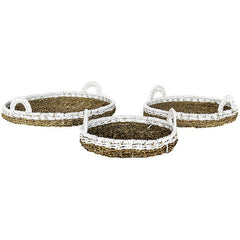 TRAY NATURAL AND WHITE SET OF 3 - Chora Mykonos