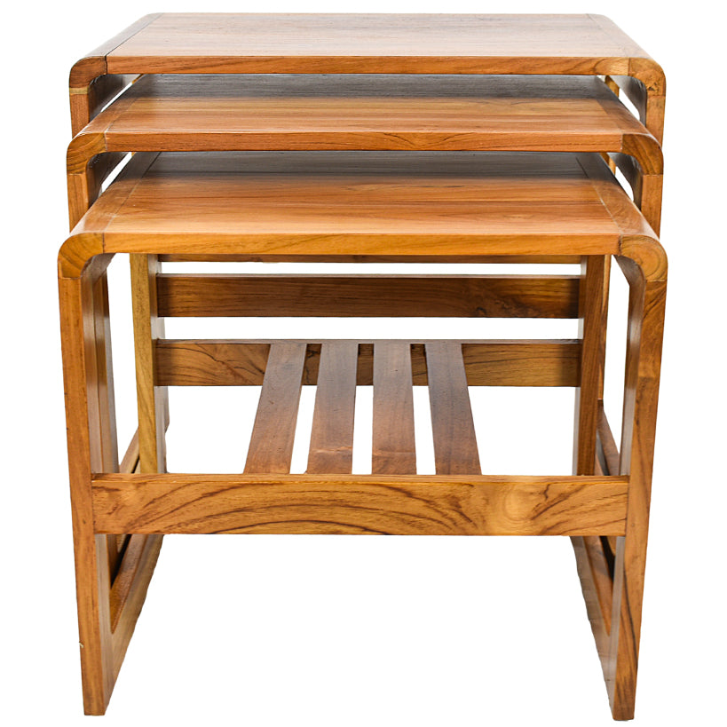TEAK WOOD SIDE TABLES SET OF 3 W60 |D40 |H55 CM, W55 |D40 |H50 CM, W50 |D40 |H45 CM