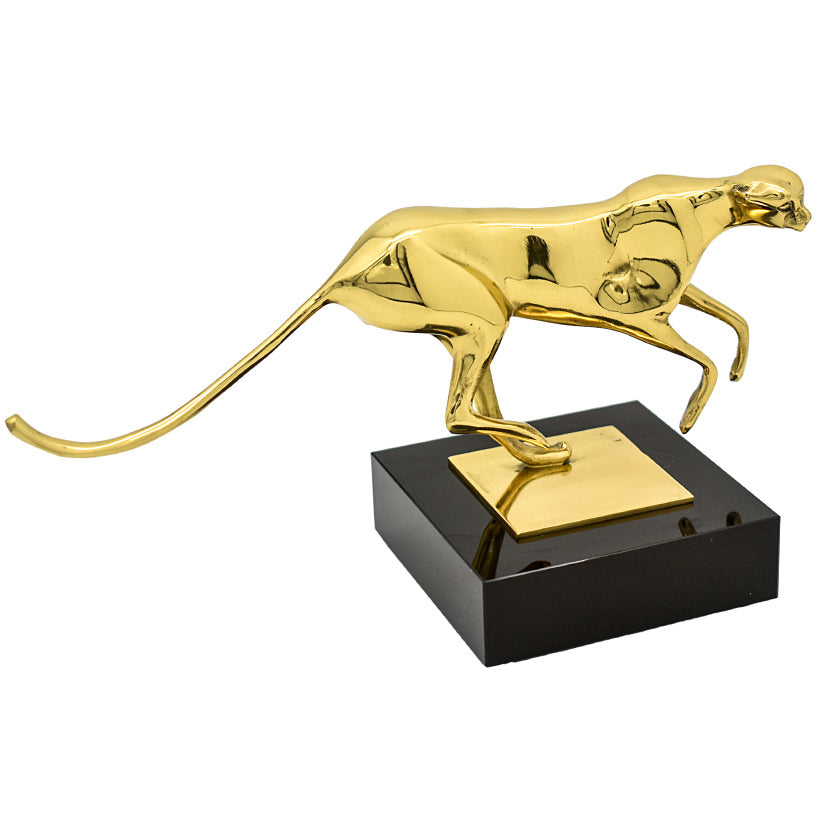 JAGUAR FIGURINE IN GOLD METAL / BLACK STAND