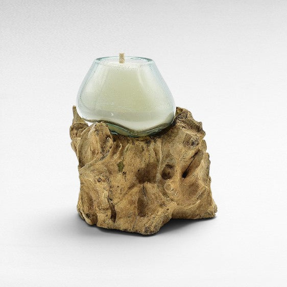 BLOWN GLASS CANDLE / NATURAL ROOT 15x13x17cm - Chora Mykonos
