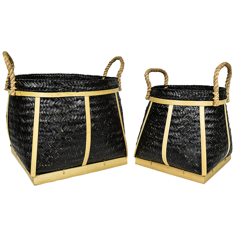 BAMBOO BASKET SET OF 2 BLACK