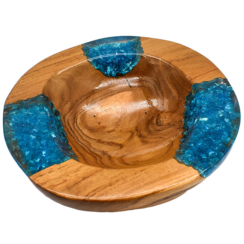 TEAK HALF BLUE  RESIN CLEAR GLASS 25 CM