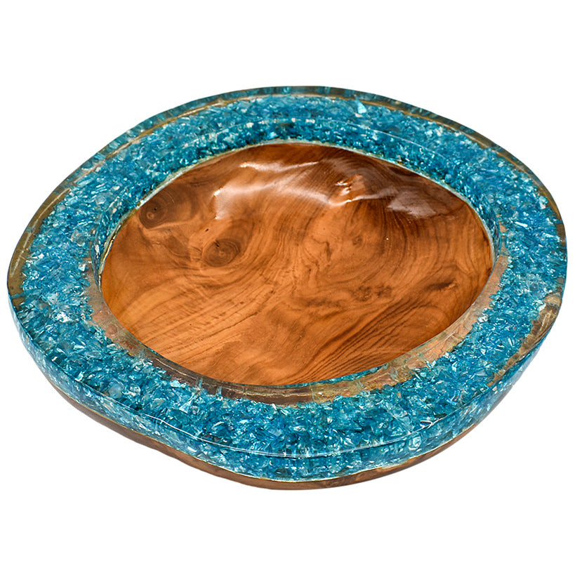 TEAK FULL CLEAR RESIN BLUE GLASS BOWL 35CM