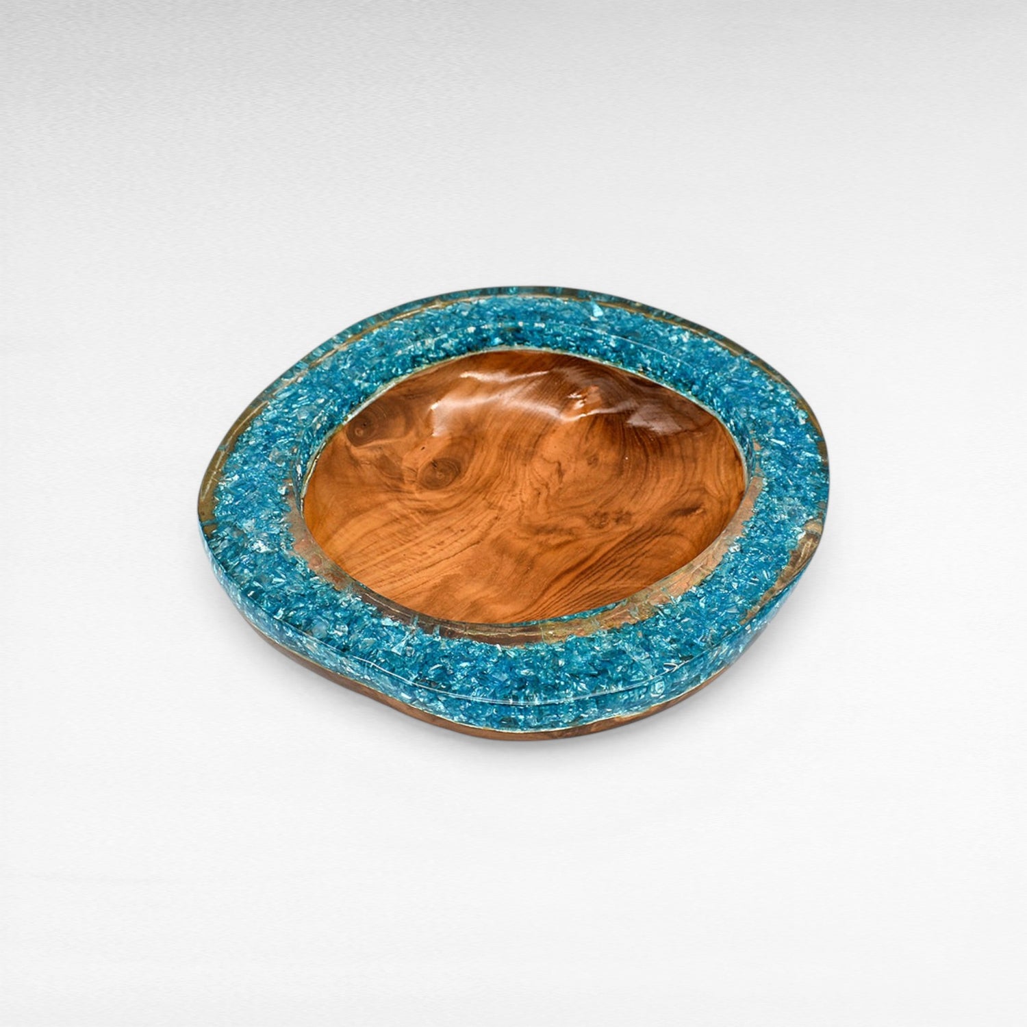 TEAK FULL CLEAR RESIN BLUE GLASS BOWL 35CM