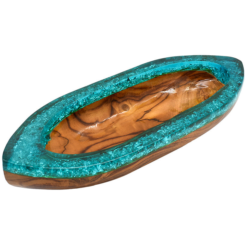 BOAT WITH TURQUOISE RESIN CLEAR GLASS 50 CM