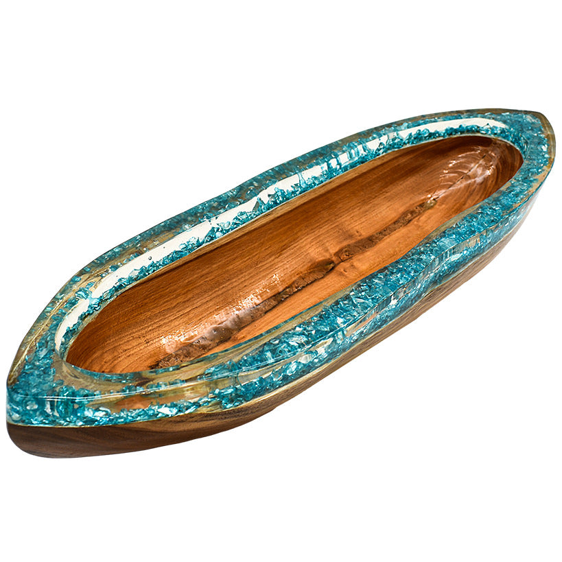 BOAT WITH TURQUOISE RESIN CLEAR GLASS 50 CM