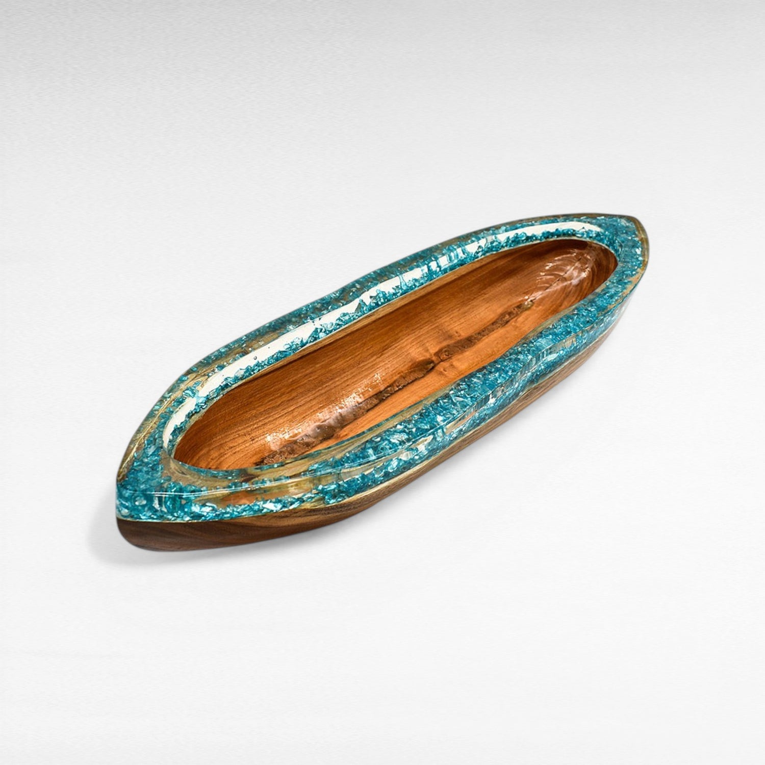 BOAT WITH TURQUOISE RESIN CLEAR GLASS 50 CM