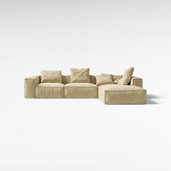 Chora Barefoot Luxury Living Sofa Color Base in beige with modular design and comfortable matching throw pillows.