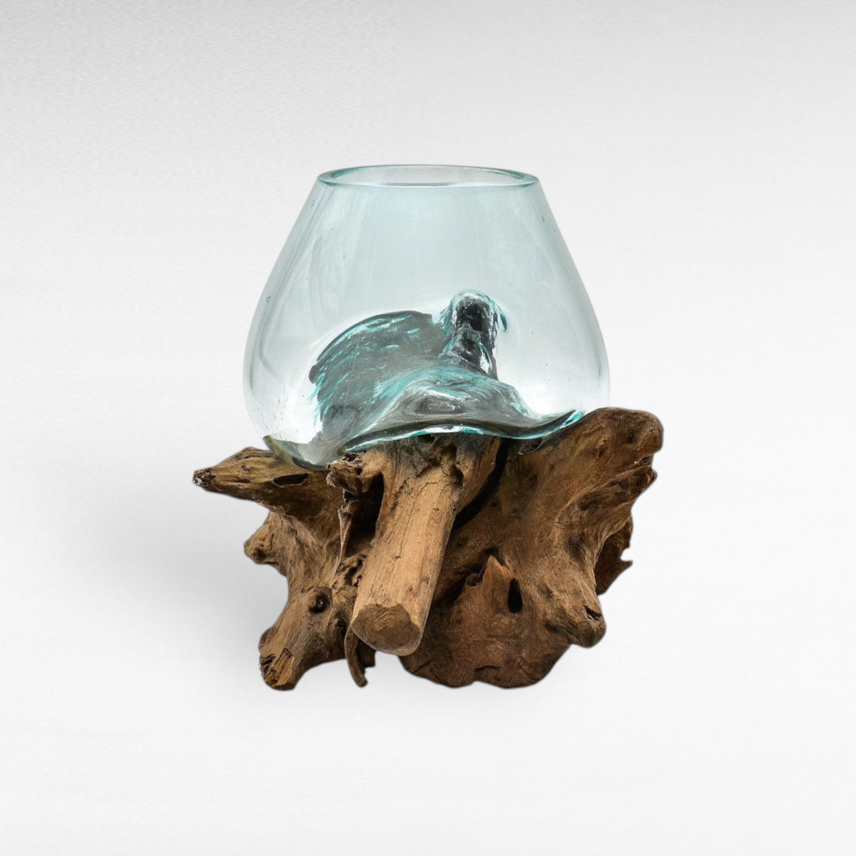 GLASS BOWL 18 CM ON TEAK ROOT NATURAL 23x30x26cm - Chora Mykonos