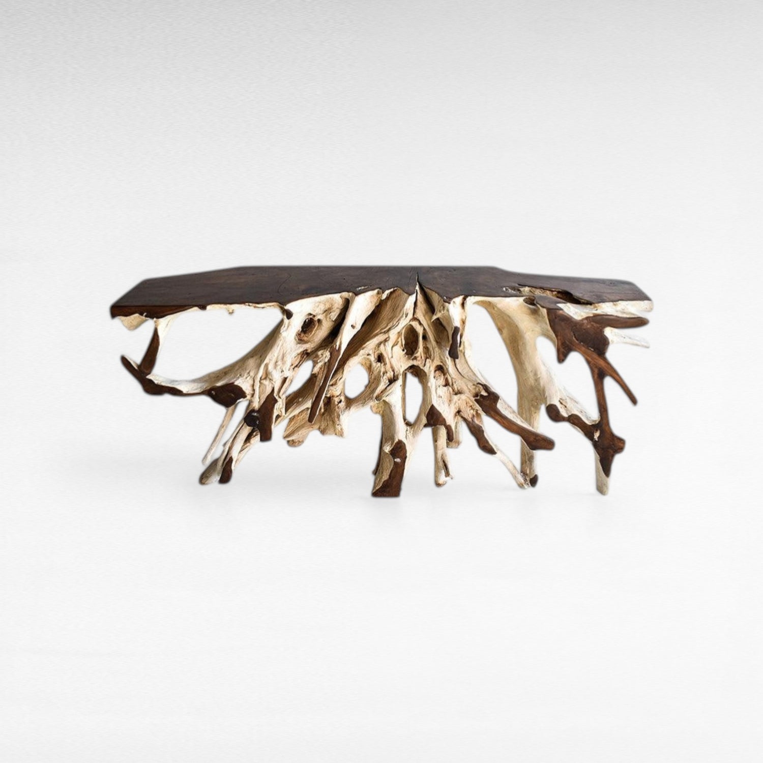 BLEACHED /BROWN TEAK CONSOLE W/ GLASS 180x40x80cm - Chora Mykonos