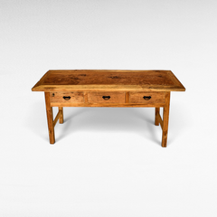 Chora Barefoot Luxury Living rustic teak wood console table with three drawers and black metal hardware