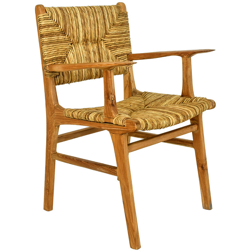 TEAK DINING CHAIR WITH NATURAL RAFFIA & ARM