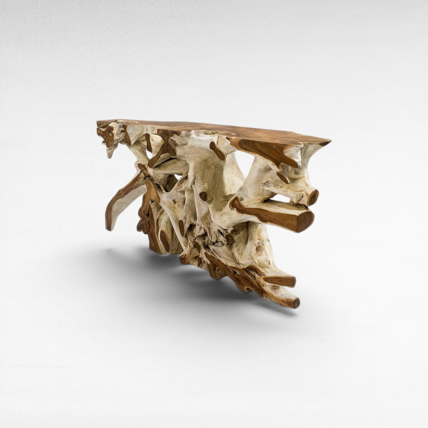 TEAK WOOD ROOT WITH GLASS BLEACHED & NATURAL COLOR W180 |D40 |H80 CM