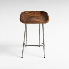 BAR STOOL TEAK WOOD & STAINLESS STEEL - Chora Mykonos