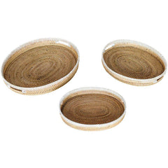 TRAY OVAL RATTAN SET OF 3 - Chora Mykonos