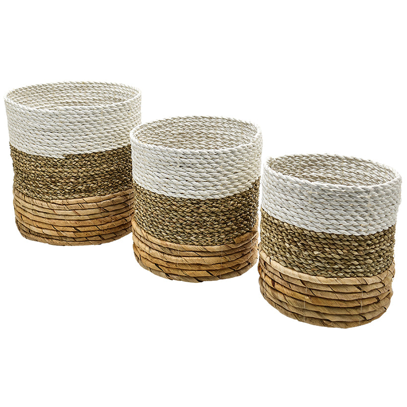 BANANA LEAF & SEAGRASS SET OF 3 NATURAL & WHITE