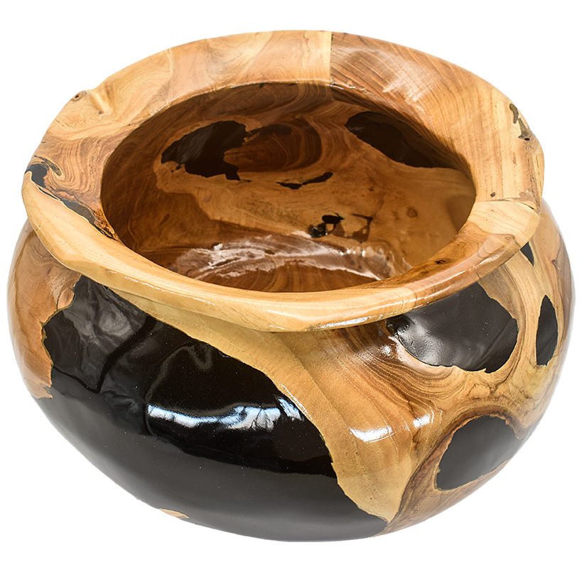 BLEACH TEAK WOOD BLACK RESIN BOWL