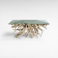 BLEACHED TEAK CONSOLE WITH GLASS 155x45x80cm - Chora Mykonos