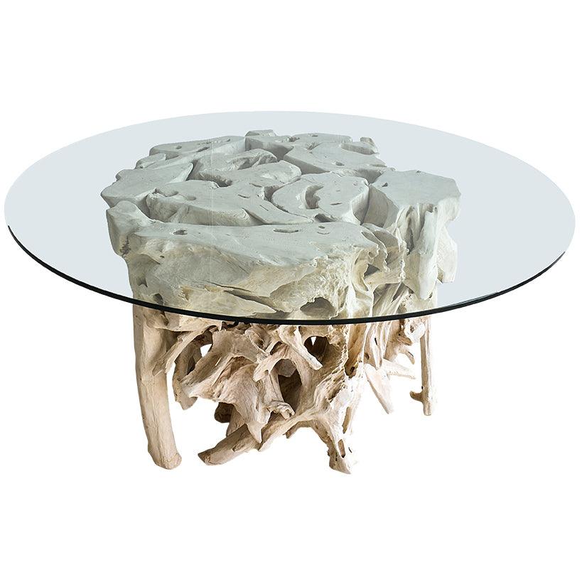 BLEACH RUSTIC DINING TABLE W/ GLASS - Chora Mykonos