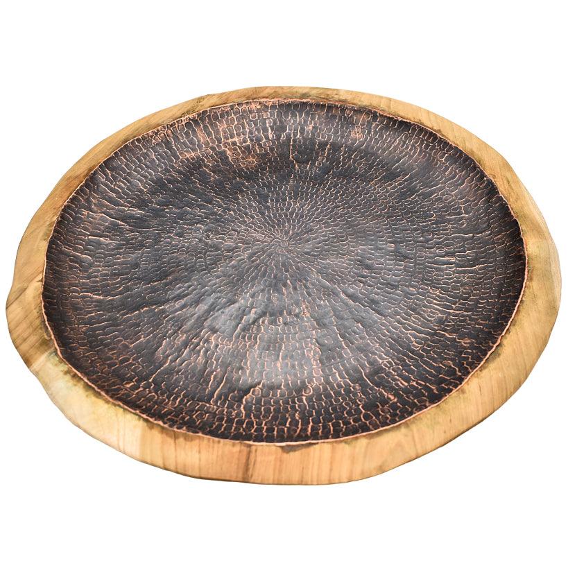 WOODEN TRAY WITH COPPER PLATED - Chora Mykonos