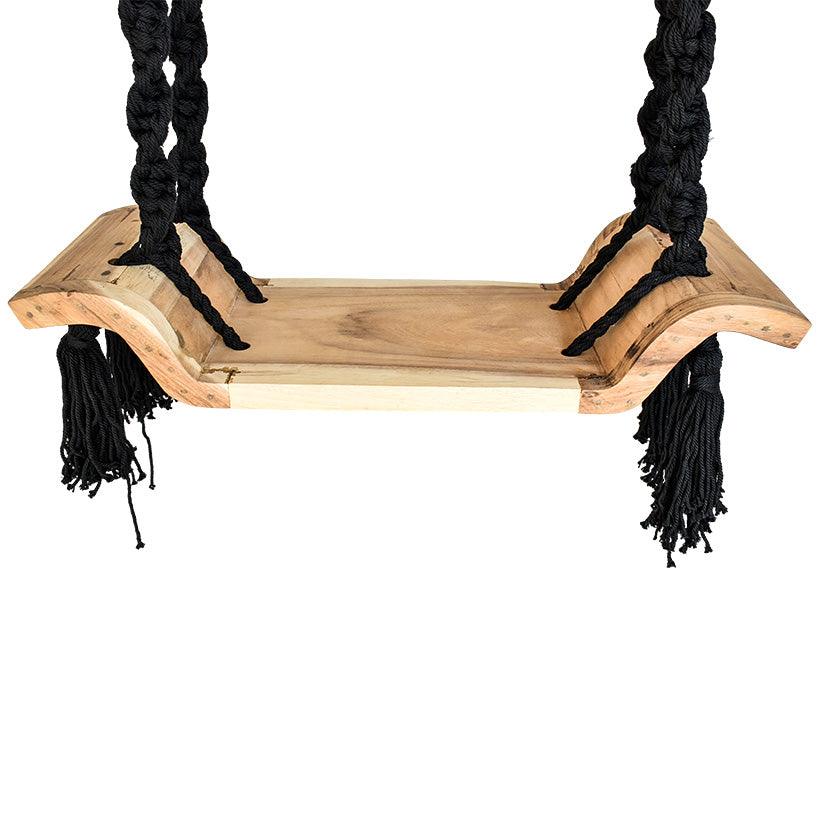 SWING WITH NATURAL WOOD AND BLACK ROPE - Chora Barefoot Luxury Living