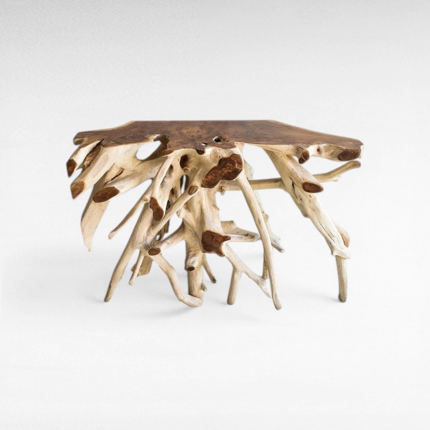 BLEACHED TEAK CONSOLE W/ GLASS 120x43x80cm - Chora Mykonos
