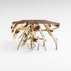 BLEACHED TEAK CONSOLE W/ GLASS 120x43x80cm - Chora Mykonos