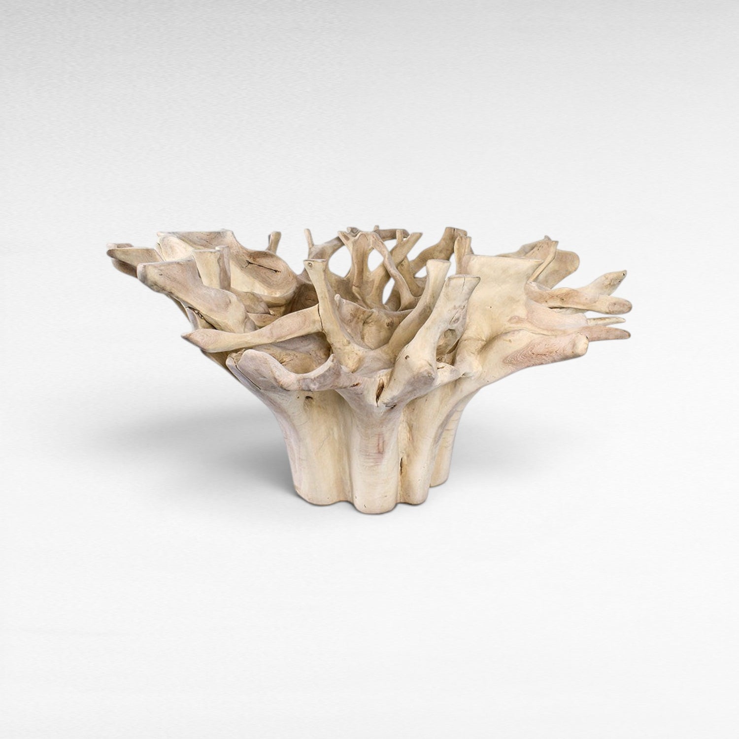 TEAK WOOD BLEACHED TABLE WITH GLASS Φ150 |H78 CM