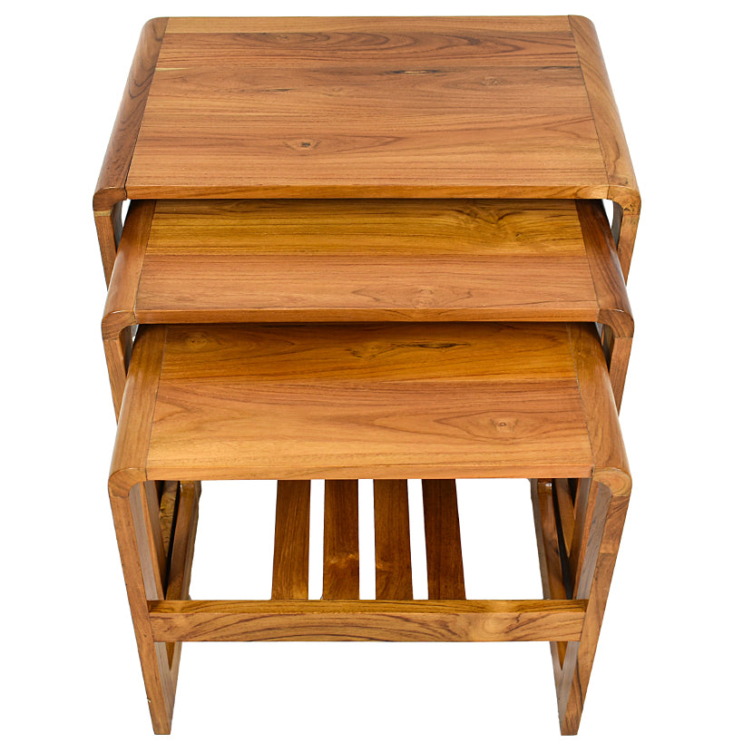 TEAK WOOD SIDE TABLES SET OF 3 W60 |D40 |H55 CM, W55 |D40 |H50 CM, W50 |D40 |H45 CM