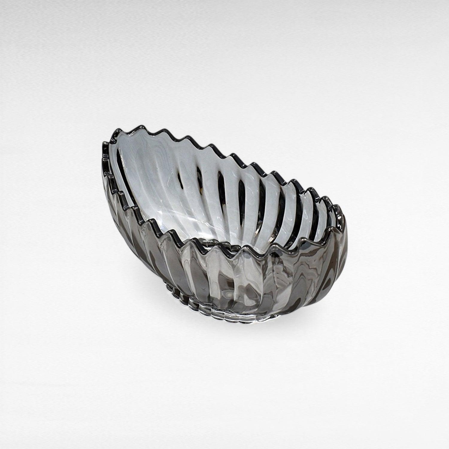 GREY FLOWER OVAL SERVING BOWL