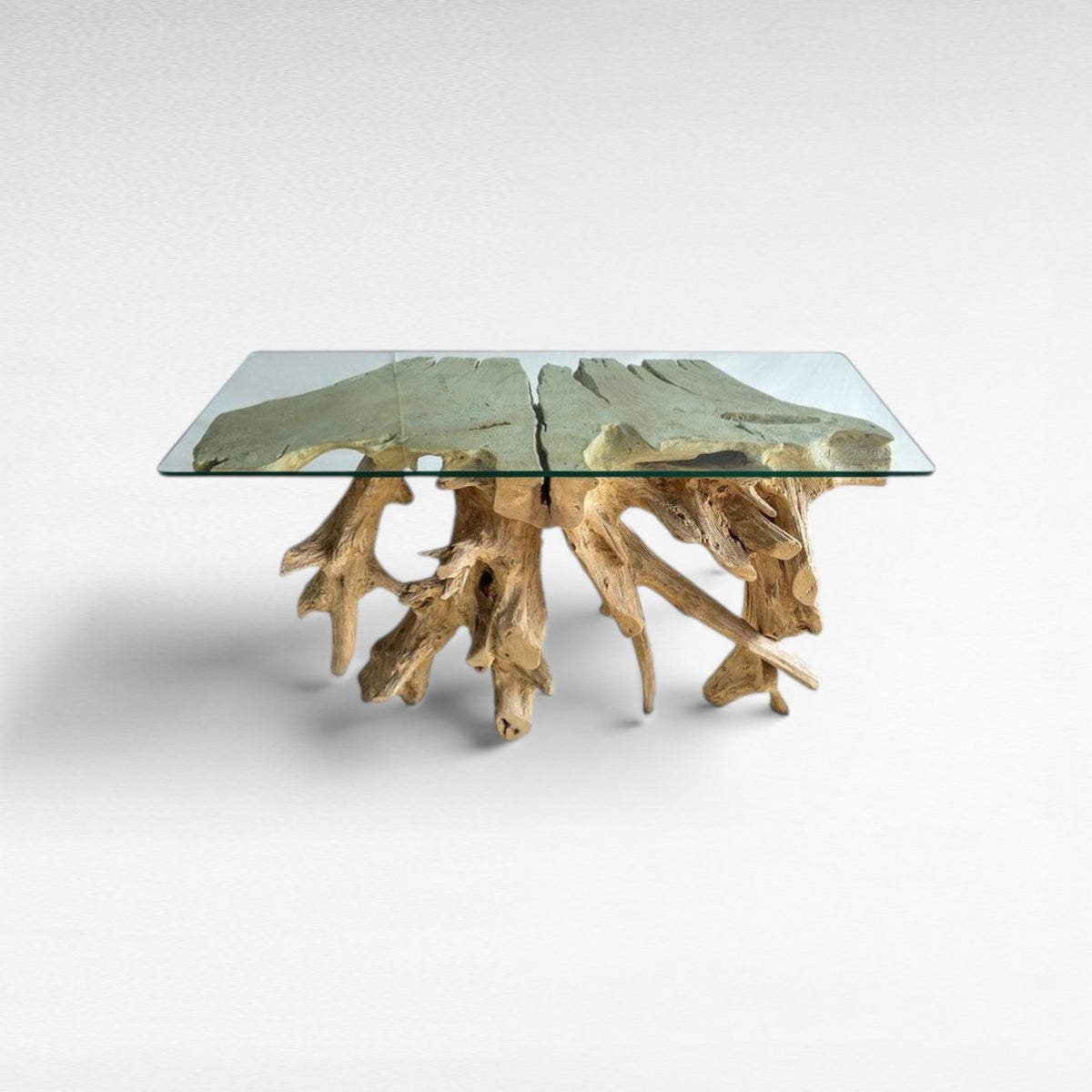 BLEACHED TEAK CONSOLE WITH GLASS 110x45x80cm - Chora Mykonos