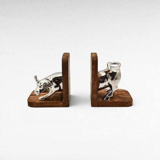 BOOKEND TEAK WOOD WITH SHINY NICKEL - Chora Mykonos