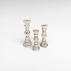 CANDLE HOLDER WHITEWASHED SET OF 3 - Chora Barefoot Luxury Living