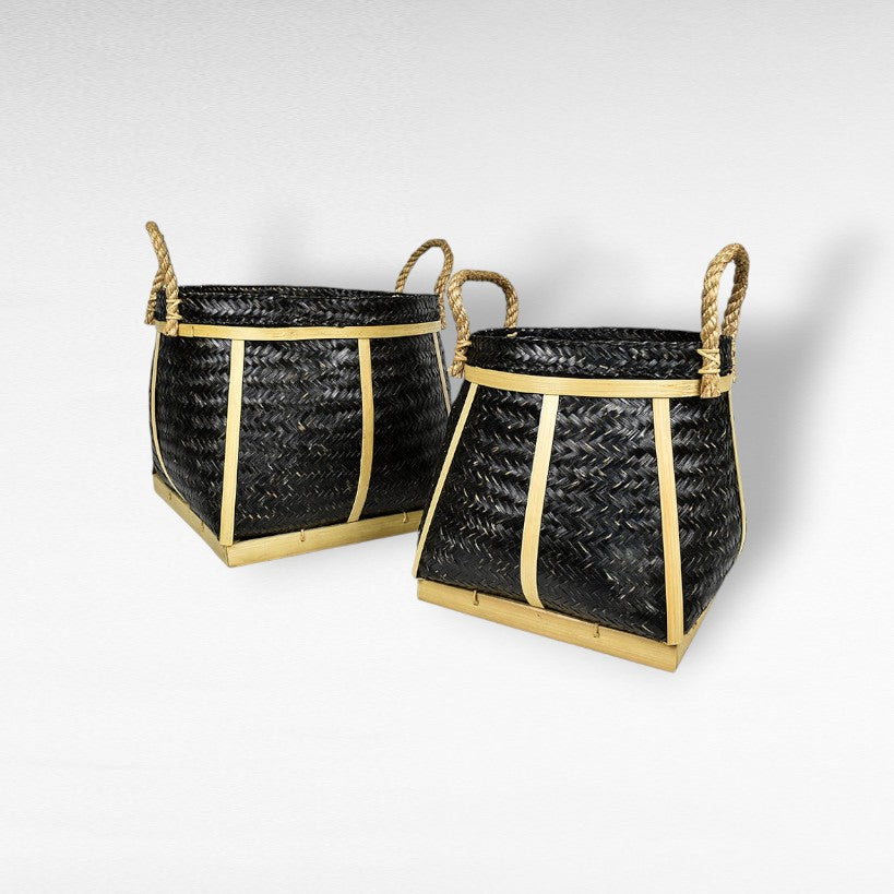 BAMBOO BASKET SET OF 2 BLACK