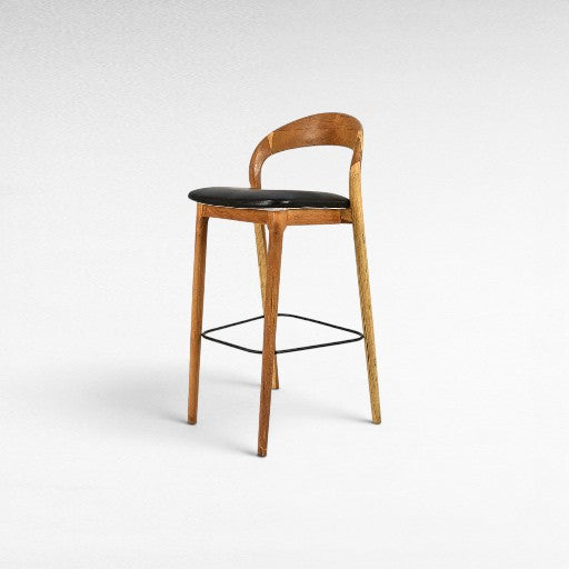 TEAK WOOD AND LEATHER BAR STOOL W50 |D45 |H105 CM