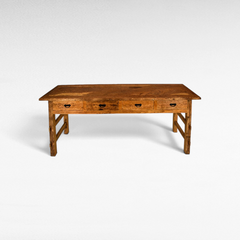 Chora Barefoot Luxury Living rustic reclaimed teak wood console table with four drawers and natural grain finish.