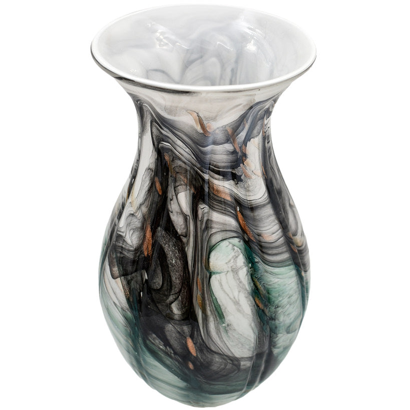 GREEN / WHITE UNSHAPED PATTERN CRYSTAL VASE