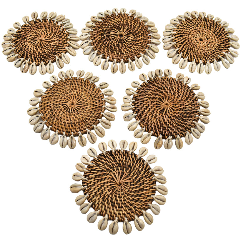 COASTER NATURAL WITH SHELLS SET OF 6