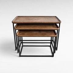 NESTING TABLE LEATHER IN BROWN FINISH SET OF 3 - Chora Mykonos