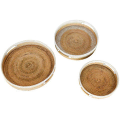 TRAY WHITE AND NATURAL SMALL SET OF 3 - Chora Mykonos