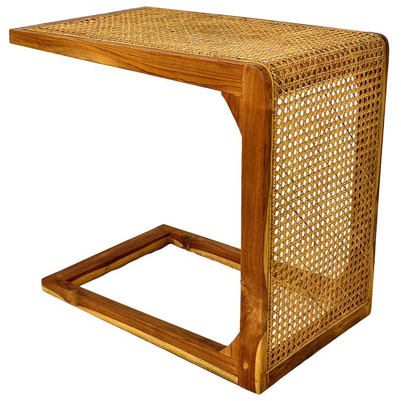 TEAK WOOD AND VIENNESE RATTAN SIDE TABLE W65 |D40 |H60 CM